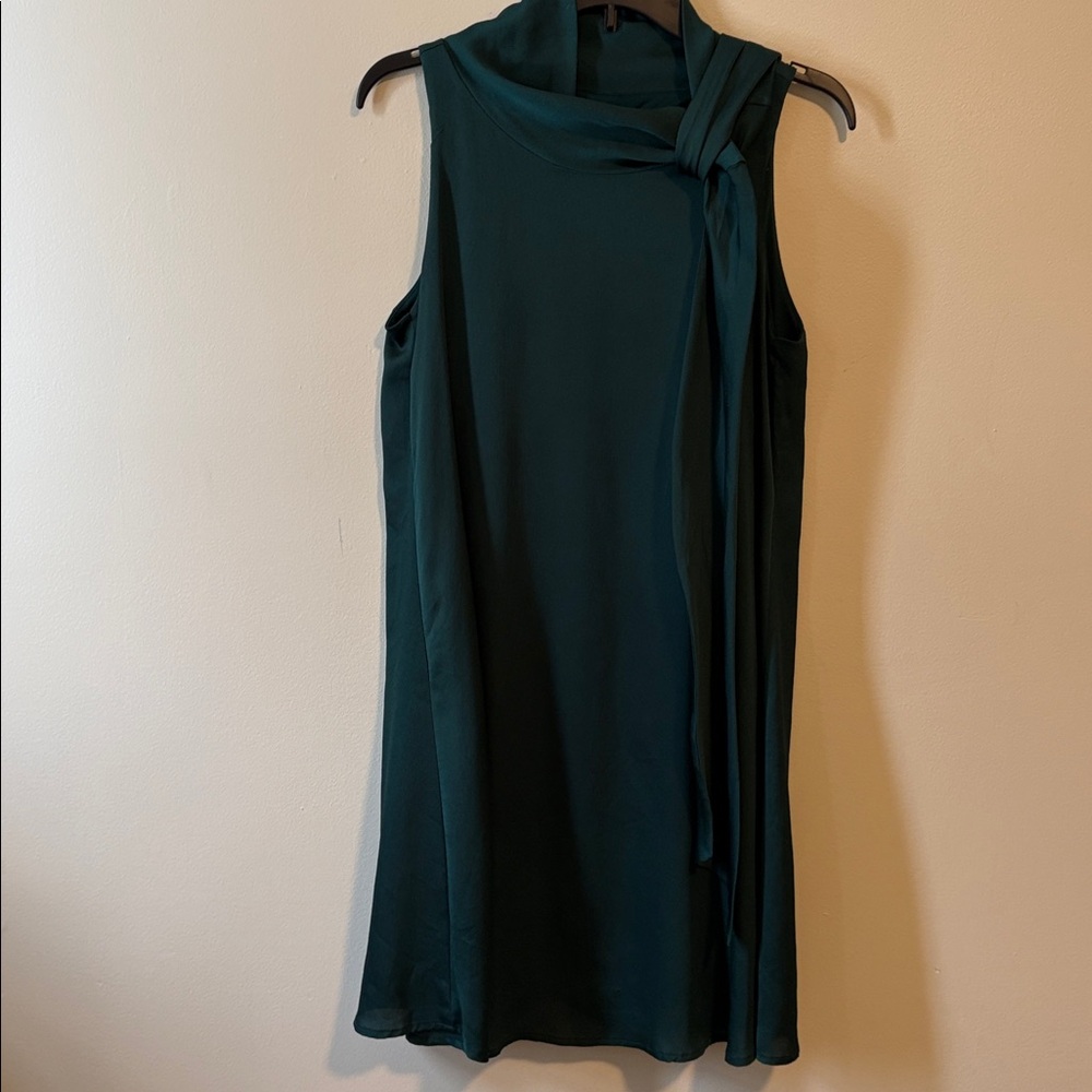 Flowy teal swing dress with attached scarf-comfortable and easy to dance in!
